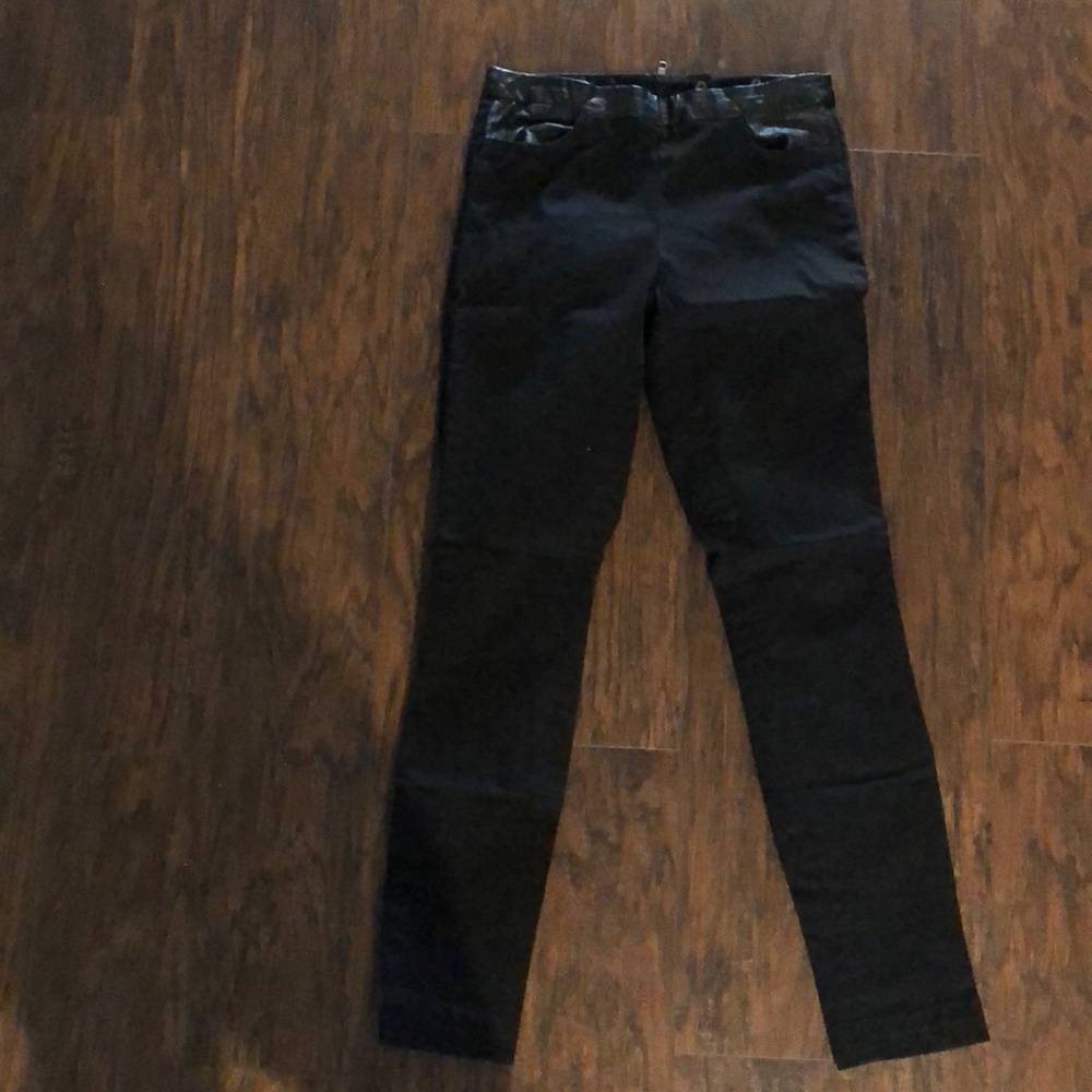 J crew skinny jeans with leather top